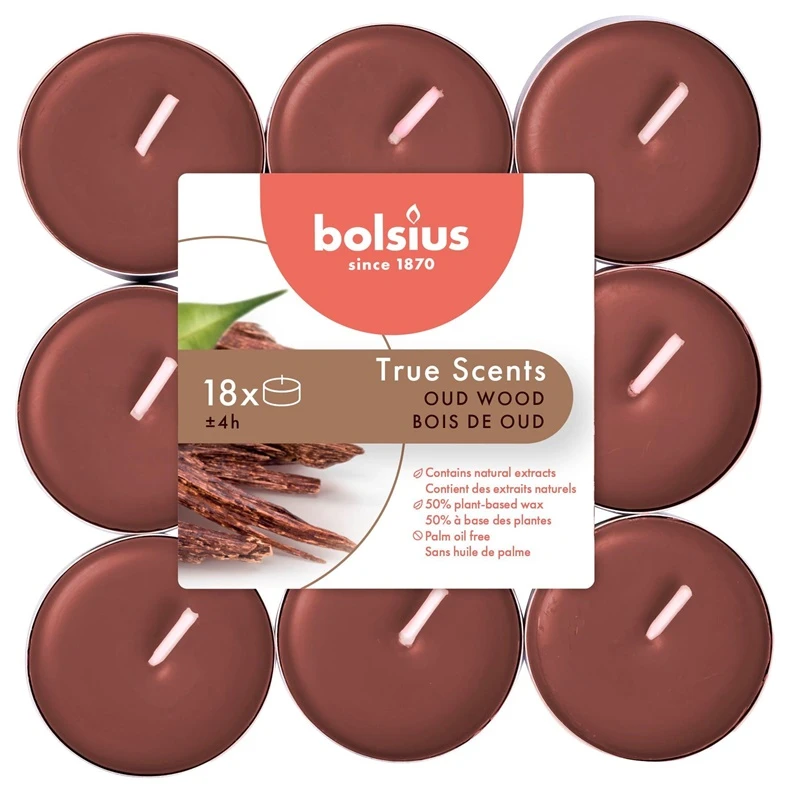 Žvakė, aromatinė Bolsius OUD medienos kvapo, 4 h, 18 vnt.
