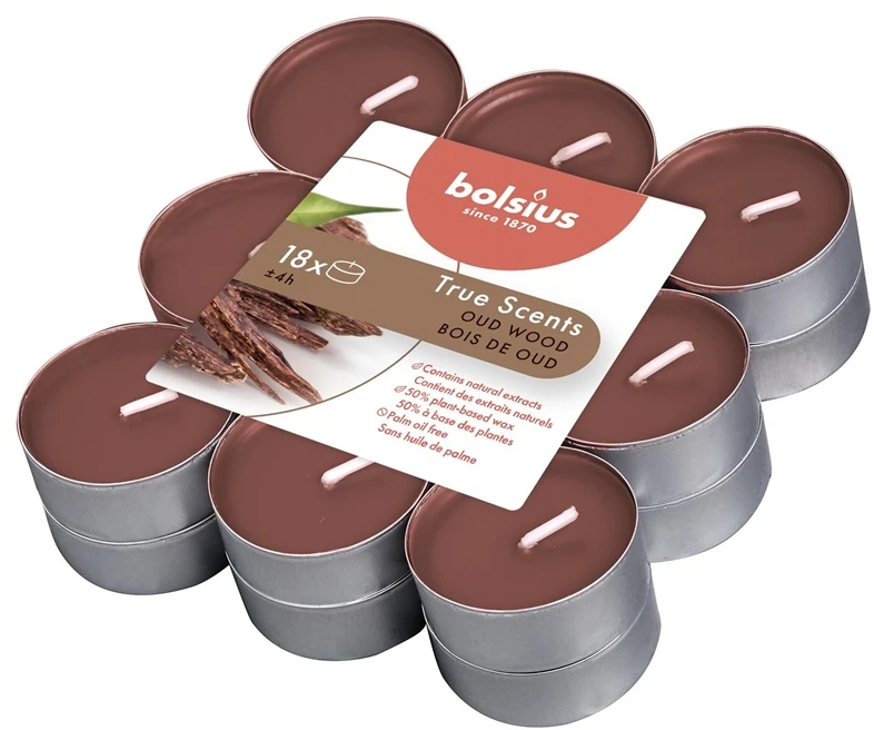 Žvakė, aromatinė Bolsius OUD medienos kvapo, 4 h, 18 vnt.