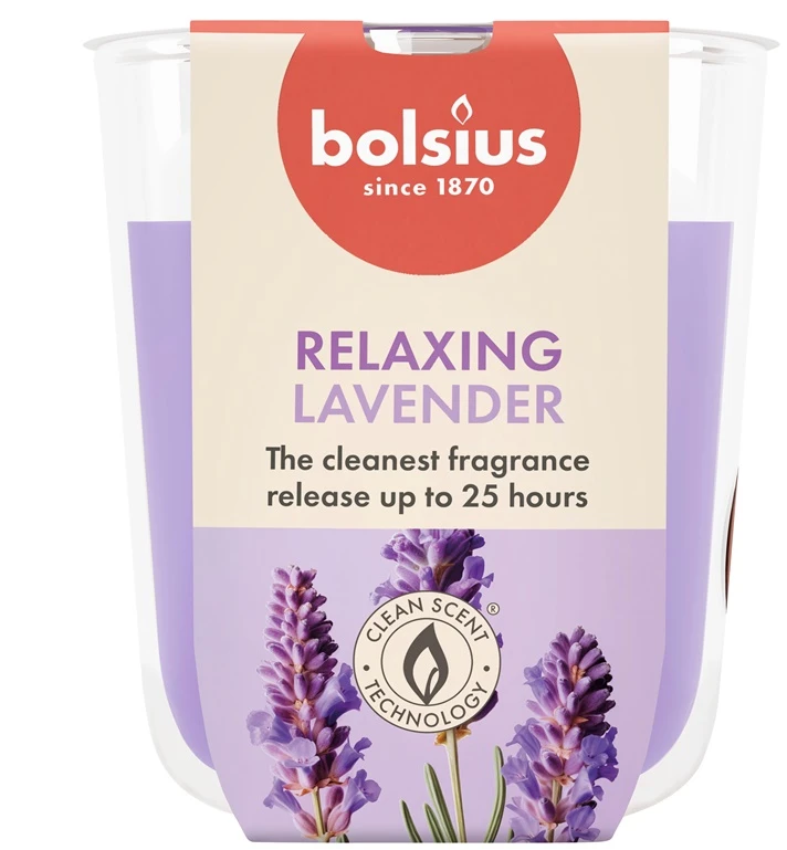 Žvakė, aromatinė Bolsius Relaxing Lavender, 25 h, Violetinė