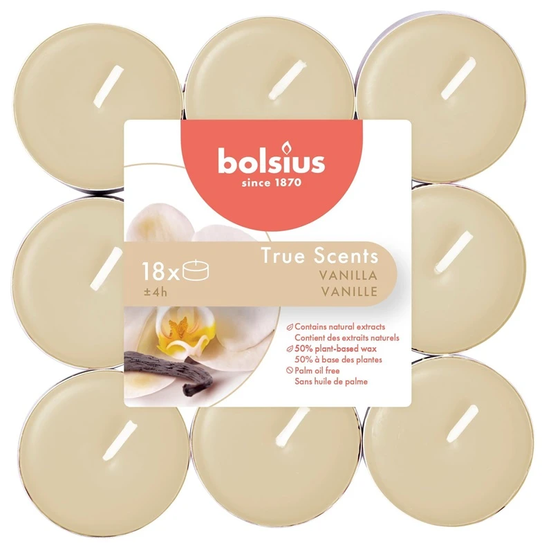 Žvakė, aromatinė Bolsius Vanilės kvapo, 4 h, 18 vnt.