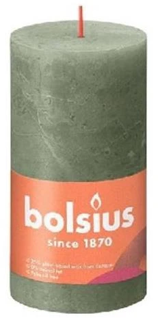 Žvakė, cilindrinė Bolsius Rustic, 13/6.8 cm, alyvuogių žalia