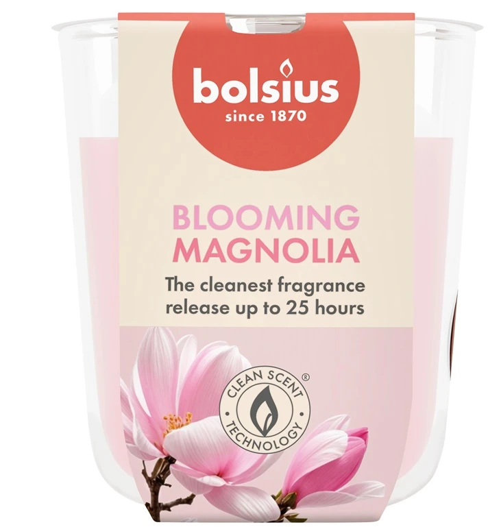 Žvakė, aromatinė Bolsius Blooming Magnolia, 25 h, Rožinė