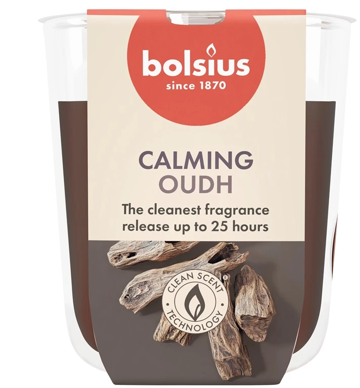 Žvakė, aromatinė Bolsius Calming Oudh, 25 h, Ruda
