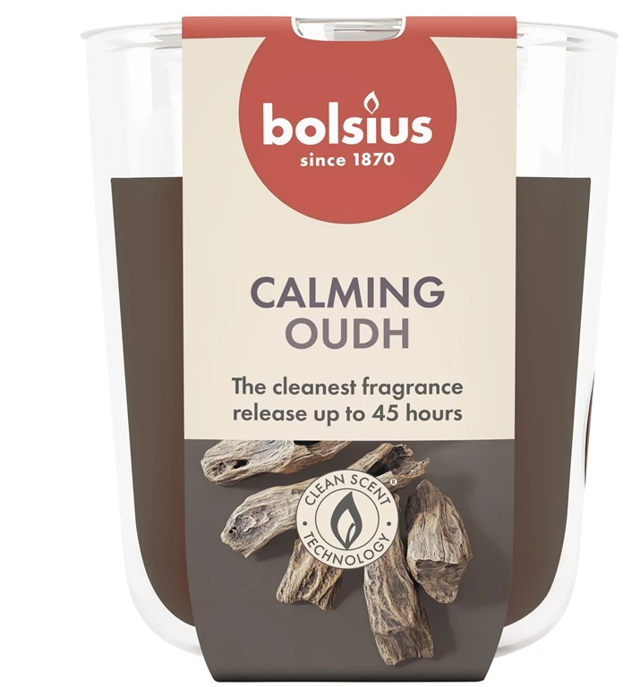 Žvakė, aromatinė Bolsius Calming Oudh, 45 h, Ruda