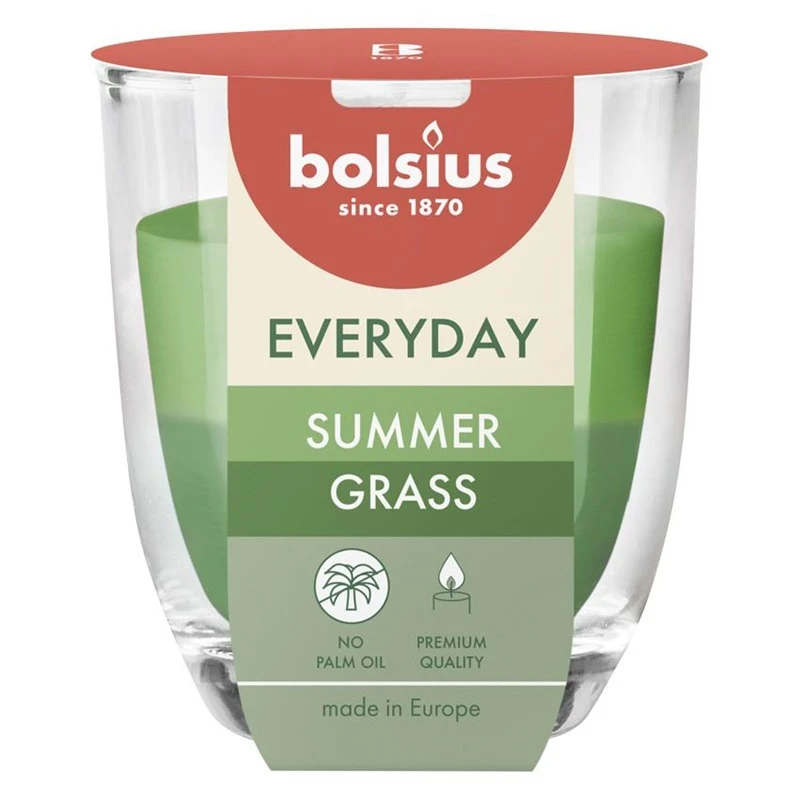 Žvakė, aromatinė Bolsius Summer Grass, 21 h, Žalia