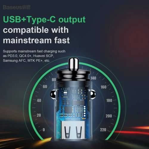 Baseus Circular automobilinis įkroviklis PD QC4.0 + 5A 30W - Juodas
