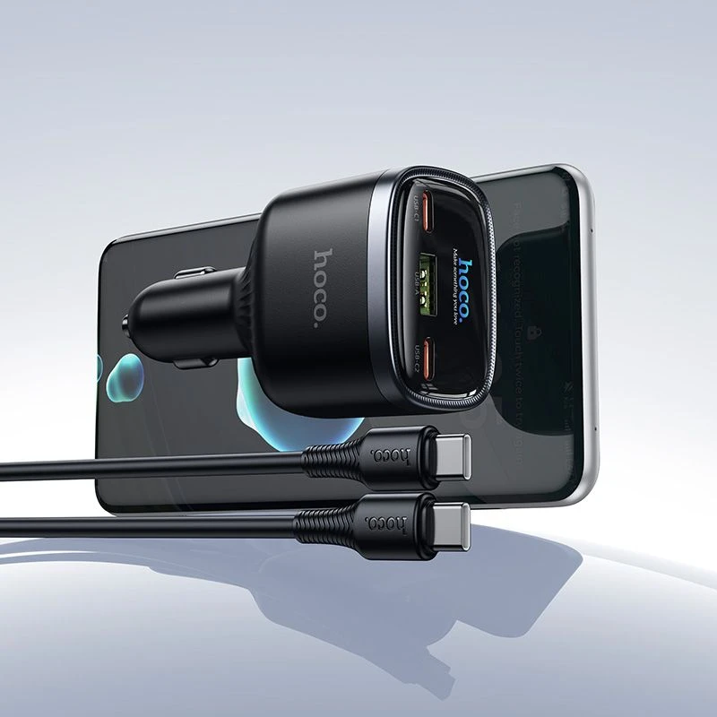 Automobilinis įkroviklis Hoco USB A + 2xUSB C PD QC3.0 93W su USB C į C kabeliu Z70 juodas