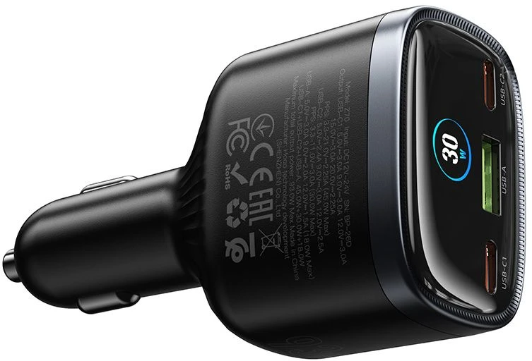 Car charger Hoco USB A + 2xUSB C PD QC3.0 93W Z70 juodas