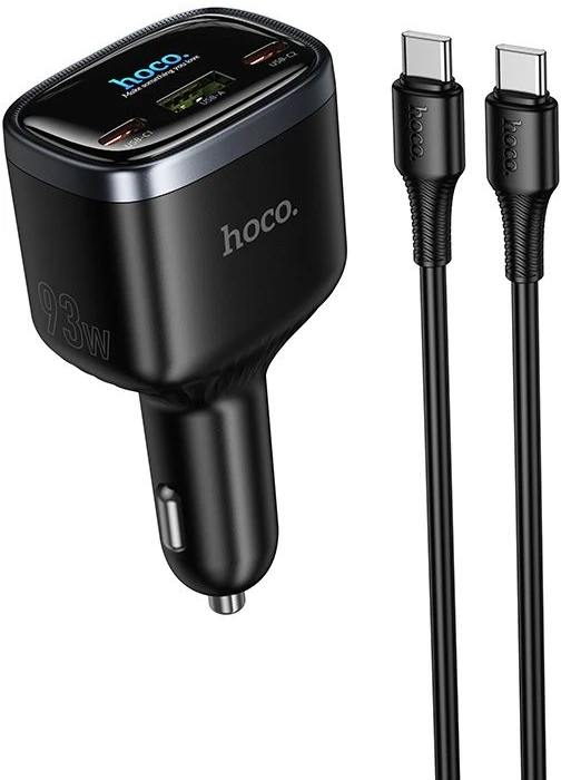 Automobilinis įkroviklis Hoco USB A + 2xUSB C PD QC3.0 93W su USB C į C kabeliu Z70 juodas