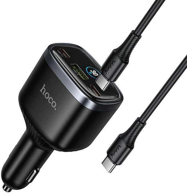 Automobilinis įkroviklis Hoco USB A + 2xUSB C PD QC3.0 93W su USB C į C kabeliu Z70 juodas