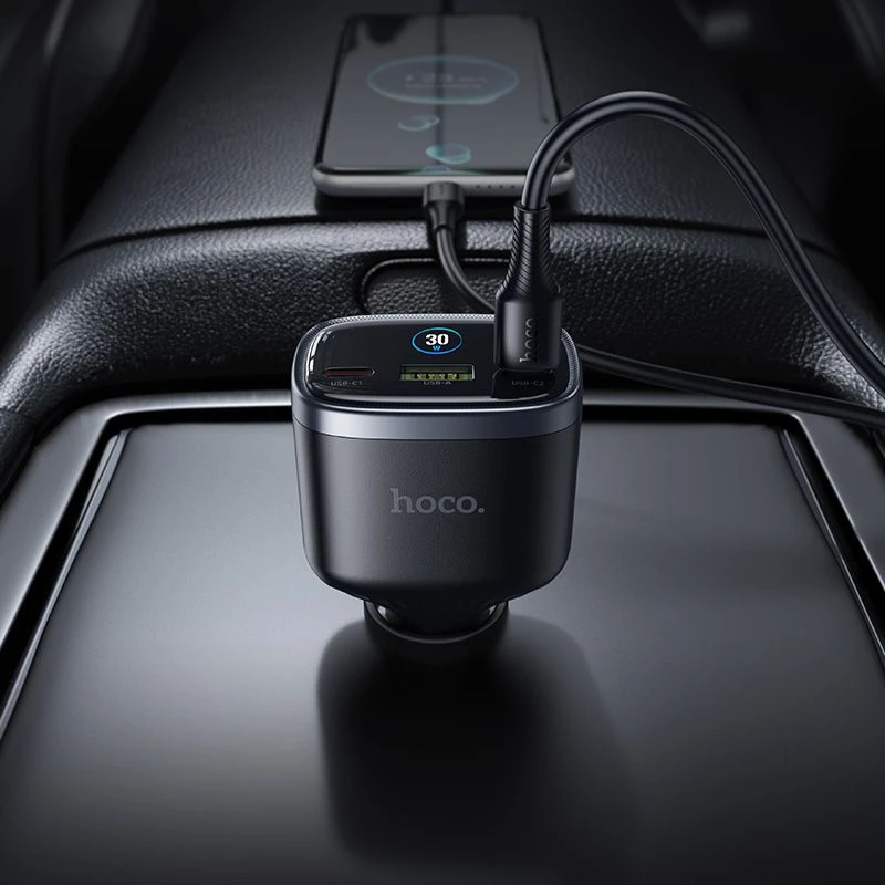 Automobilinis įkroviklis Hoco USB A + 2xUSB C PD QC3.0 93W su USB C į C kabeliu Z70 juodas