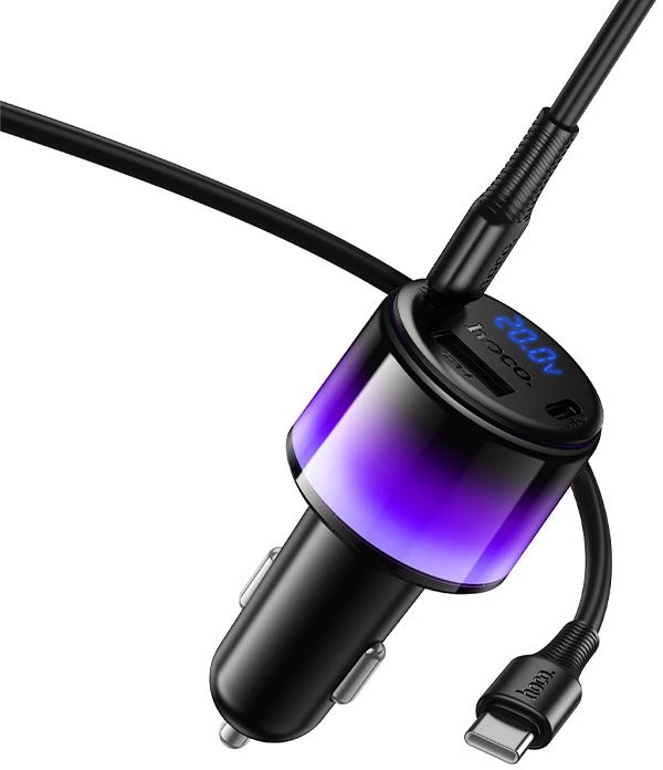 Car charger Hoco USB A + 2xUSB C PD QC3.0 37W + cable USB C to C Z69A juodas