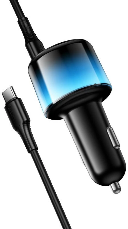 Car charger Hoco USB A + 2xUSB C PD QC3.0 37W + cable USB C to C Z69A juodas