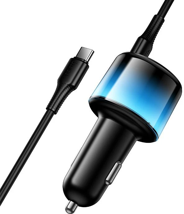 Car charger Hoco USB A + 2xUSB C PD QC3.0 37W + cable USB C to C Z69A juodas