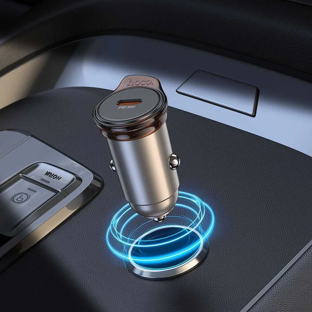 Automobilinis įkroviklis Hoco USB C QC PD 30W NZ16 metalinis pilkas