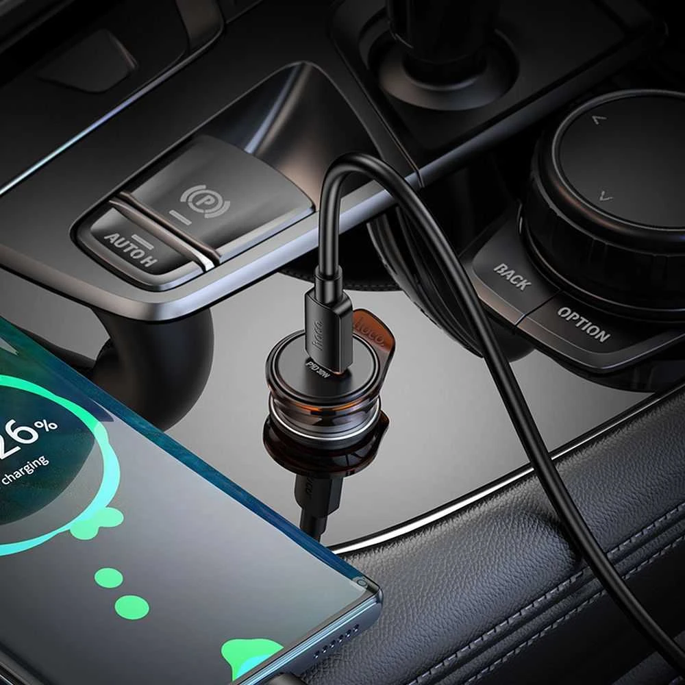 Automobilinis įkroviklis Hoco USB C QC PD 30W NZ16 metalinis pilkas