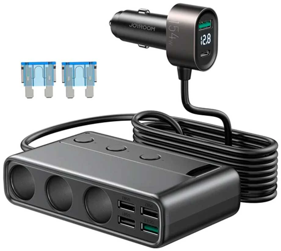 Automobilinis įkroviklis Joyroom 9in1 154W 3x12V, PD USB Type-C, QC3.0 USB-A, 4xUSB-A JR-CL06