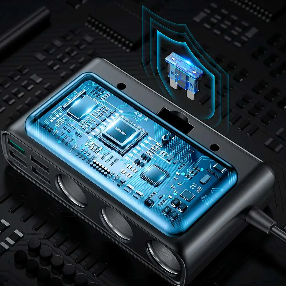 Automobilinis įkroviklis Joyroom 9in1 154W 3x12V, PD USB Type-C, QC3.0 USB-A, 4xUSB-A JR-CL06