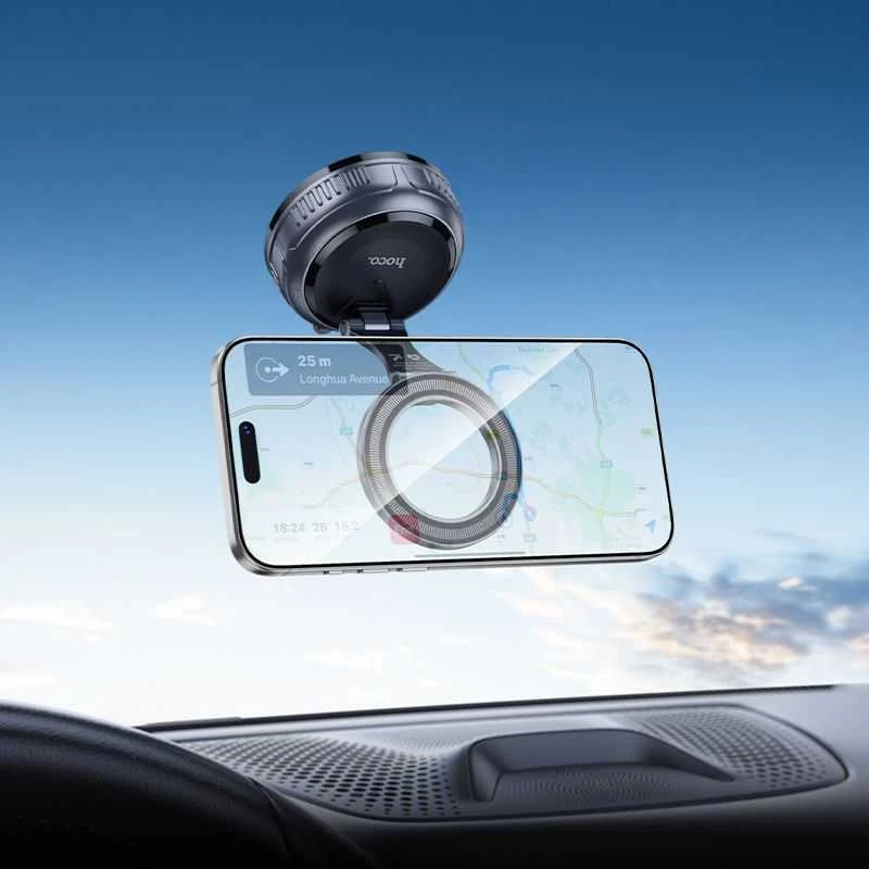 Magnetinis automobilio laikiklis Hoco su reguliuojamu siurbtuku H92 juodas metalas pilka