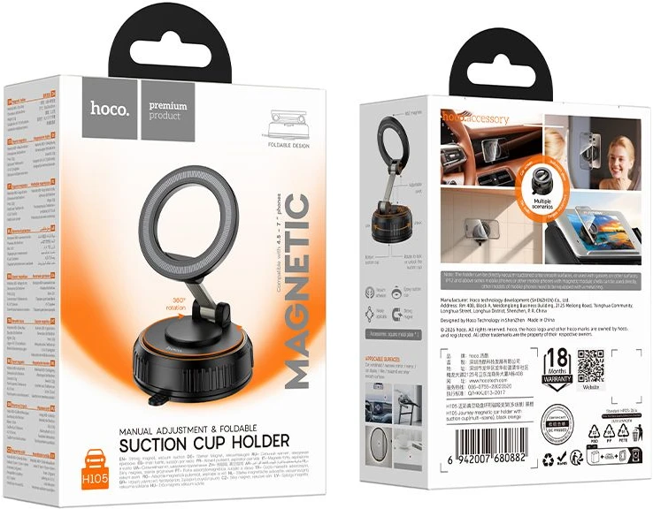 Automobilinis telefono laikiklis, suderinamas su MagSafe, su siurbtuku Hoco H105 juodas