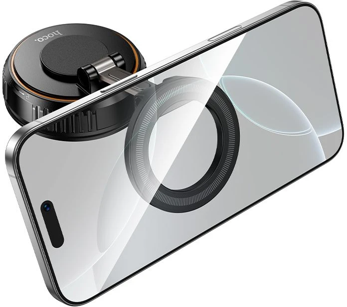 Automobilinis telefono laikiklis, suderinamas su MagSafe, su siurbtuku Hoco H105 juodas