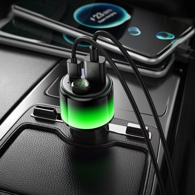 Automobilinis Bluetooth transmitteris Hoco 2 x USB A + USB C QC3.0 PD 42W E166 juodas