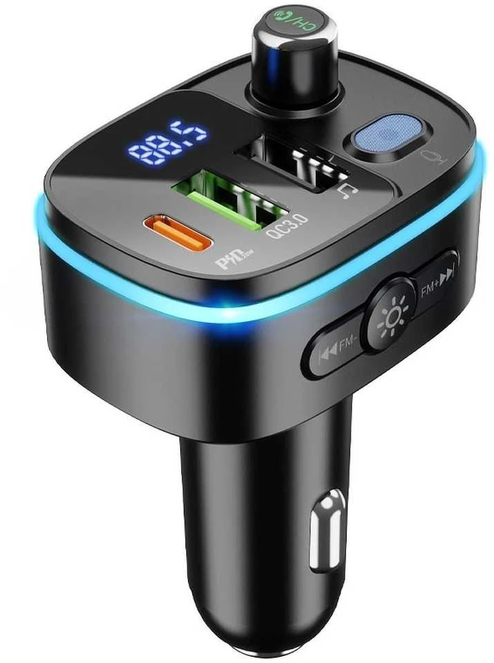 Automobilinis „Bluetooth“ siųstuvas Hoco 2 x USB A + USB C QC3.0 PD 20W E62 juodas