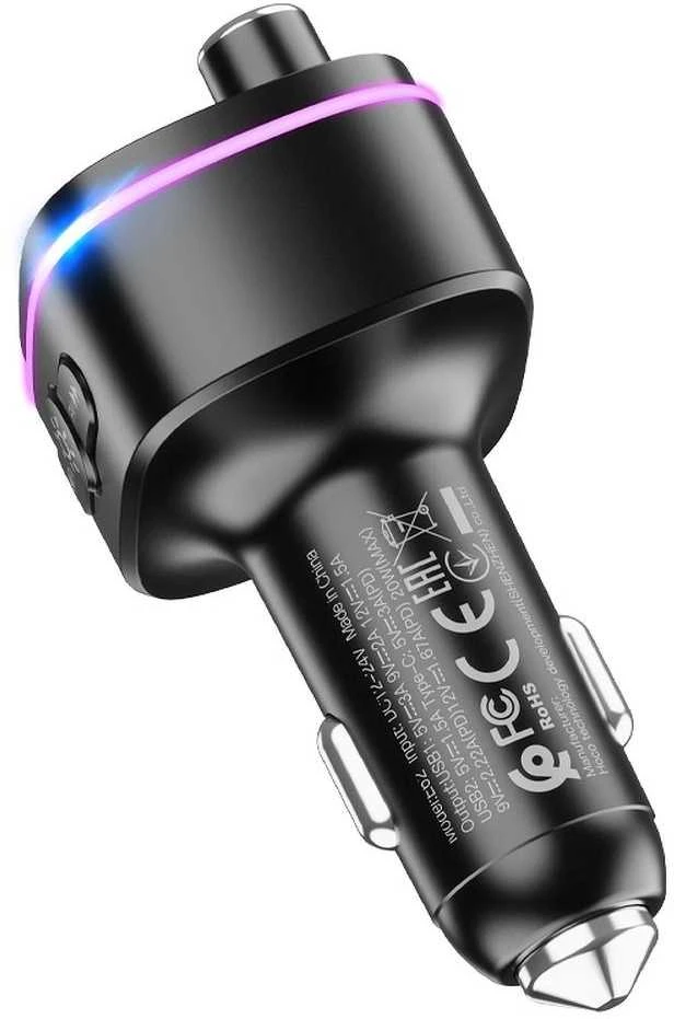 Automobilinis „Bluetooth“ siųstuvas Hoco 2 x USB A + USB C QC3.0 PD 20W E62 juodas