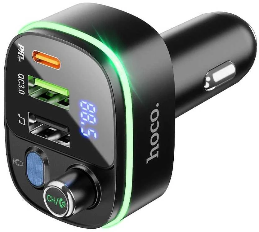 Automobilinis „Bluetooth“ siųstuvas Hoco 2 x USB A + USB C QC3.0 PD 20W E62 juodas