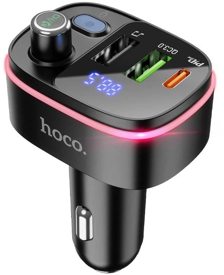 Automobilinis „Bluetooth“ siųstuvas Hoco 2 x USB A + USB C QC3.0 PD 20W E62 juodas