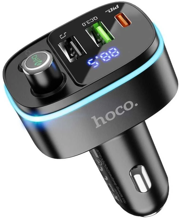 Automobilinis „Bluetooth“ siųstuvas Hoco 2 x USB A + USB C QC3.0 PD 20W E62 juodas