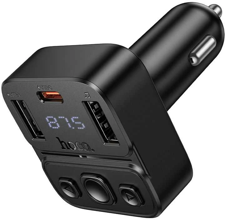 Automobilinis „Bluetooth“ siųstuvas Hoco USB A + USB C QC PD 35W E87 juodas