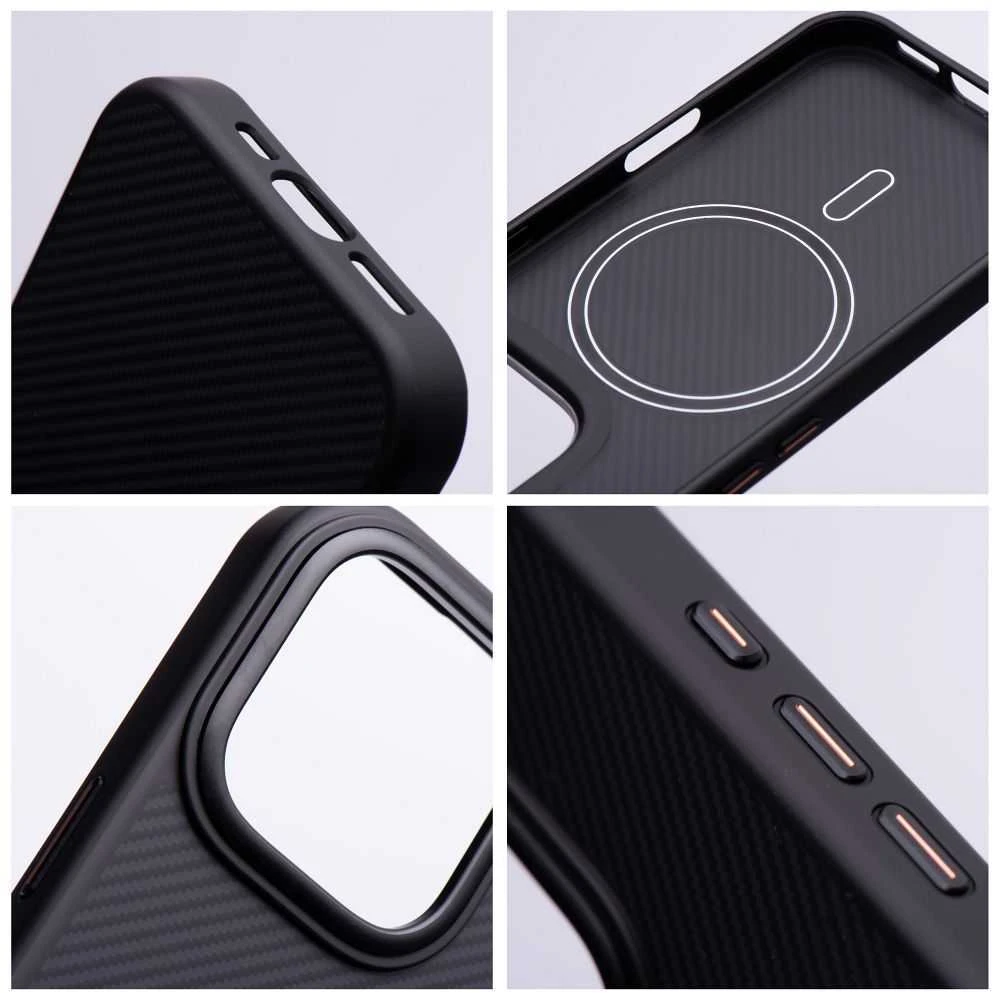 „Oem iPhone 16 PRO Carbon Elite Mag Cover“ dėklas, suderinamas su „MagSafe“ (juodas)