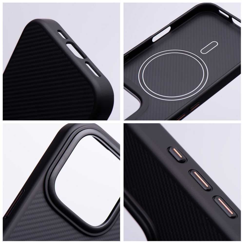 OEM dėklas, skirtas iPhone 14, Carbon Elite Mag Cover, suderinamas su MagSafe juodas