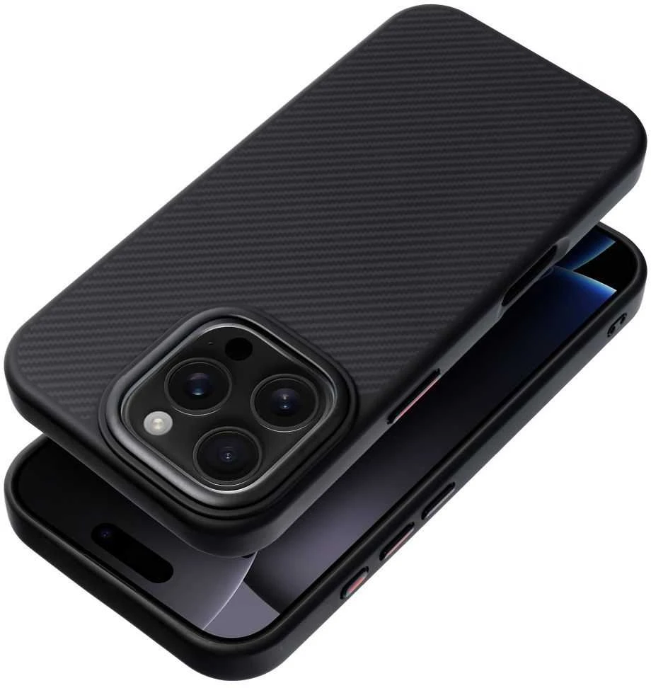 „Oem iPhone 16 PRO Carbon Elite Mag Cover“ dėklas, suderinamas su „MagSafe“ (juodas)