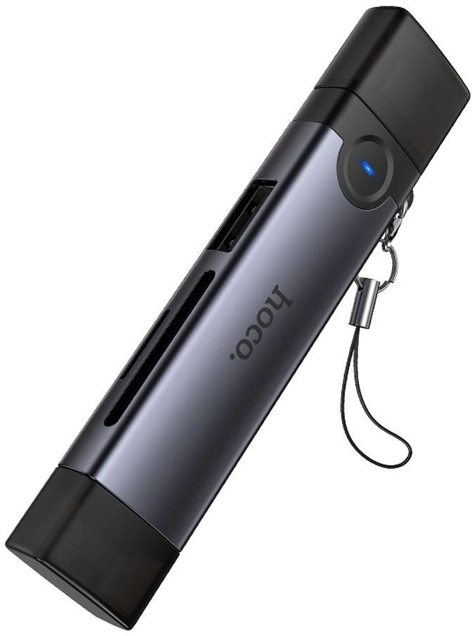 Kortelių skaitytuvas SD/TF 3.0 + USB 2.0 Type-C/Lightning Hoco HB56B pilkas