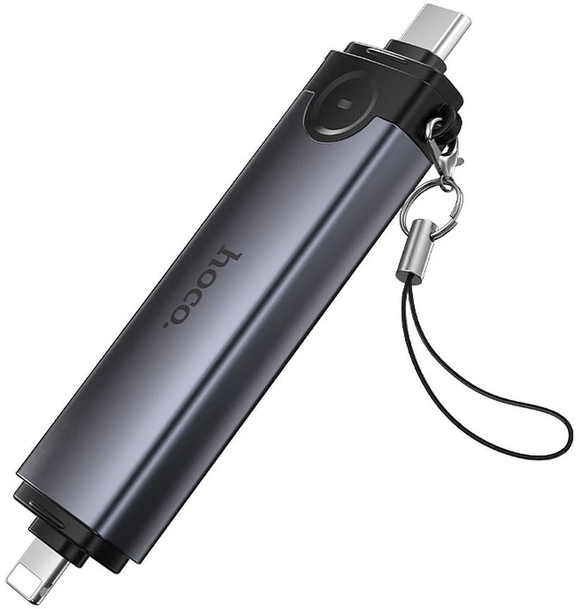 Kortelių skaitytuvas SD/TF 3.0 + USB 2.0 Type-C/Lightning Hoco HB56B pilkas