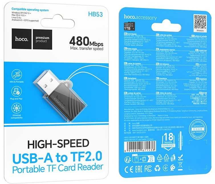 Card reader TF USB-A Hoco HB53 juodas