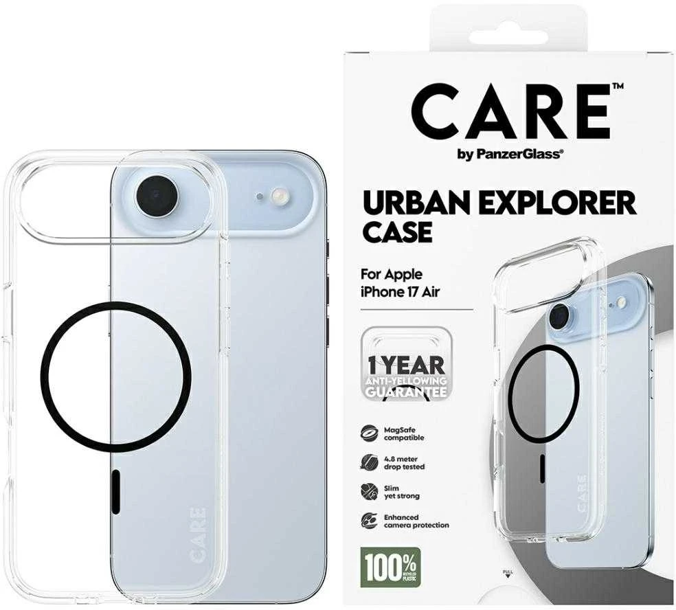 Panzer Glass „CARE by PanzerGlass“ flagmaninis „Urban Explorer“ dėklas su juodu „MagSafe“, skirtas „iPhone Air“ – permatomas