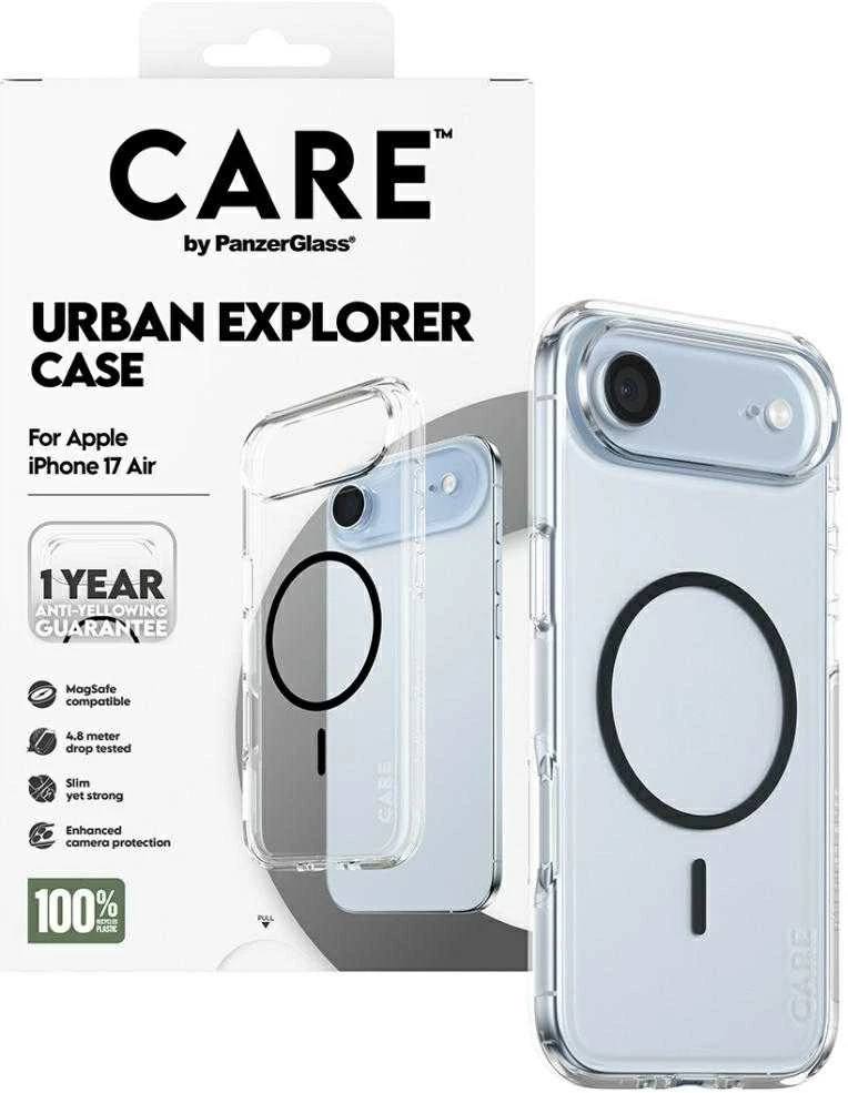 Panzer Glass „CARE by PanzerGlass“ flagmaninis „Urban Explorer“ dėklas su juodu „MagSafe“, skirtas „iPhone Air“ – permatomas