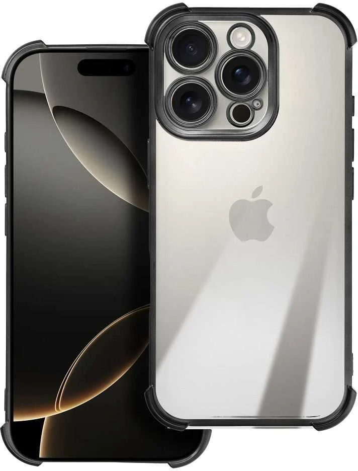 OEM dėklas, skirtas iPhone 17 Pro Max / 18 Pro Max (žemas kameros kraštas), atsparus smūgiams, elektro juodas