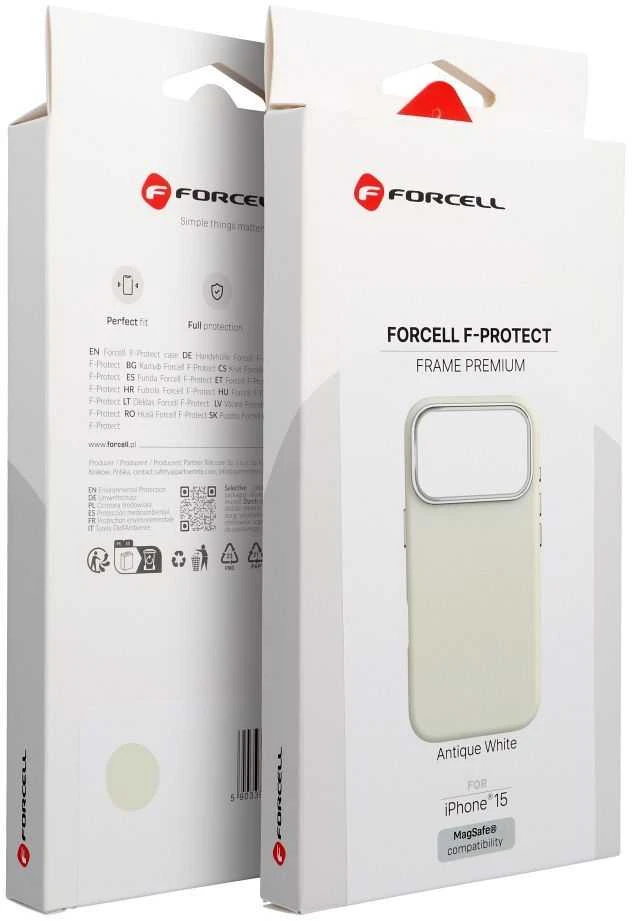 „iPhone 15“ dėklas „Forcell F-Protect Frame Premium“, suderinamas su „Magsafe“ antikvarinėmis baltomis