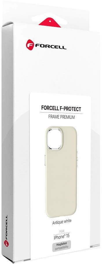 „iPhone 15“ dėklas „Forcell F-Protect Frame Premium“, suderinamas su „Magsafe“ antikvarinėmis baltomis
