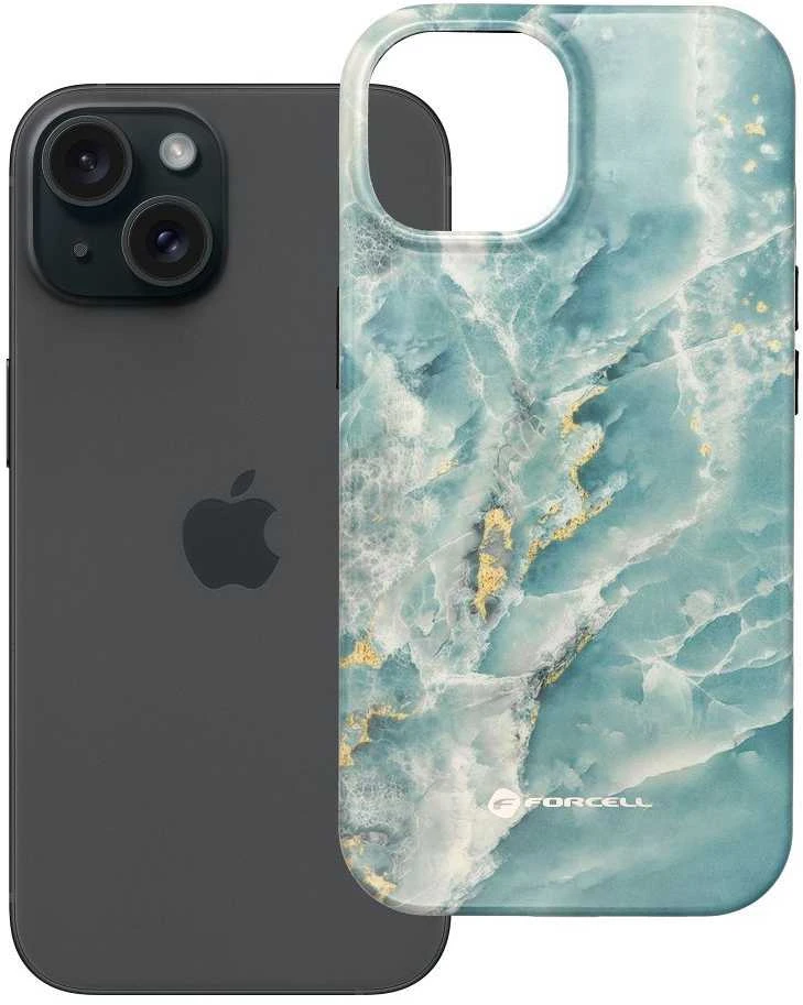 „iPhone 15 Forcell F-Protect Mirage“ dėklas, suderinamas su „Magsafe Military Drop-Test“ žalias marmuras