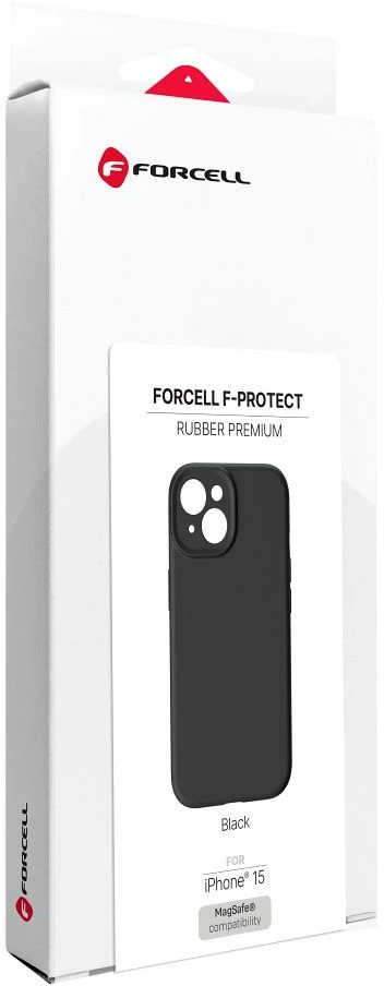 „iPhone 15 Forcell F-Protect Rubber Premium“ dėklas, suderinamas su „MagSafe“ juodas