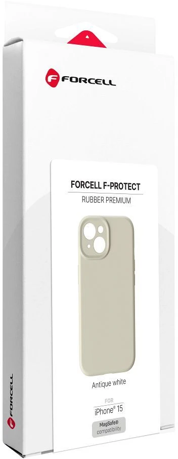 „iPhone 15“ dėklas „Forcell F-Protect Rubber Premium“, suderinamas su „MagSafe“ antikvarinėmis baltomis