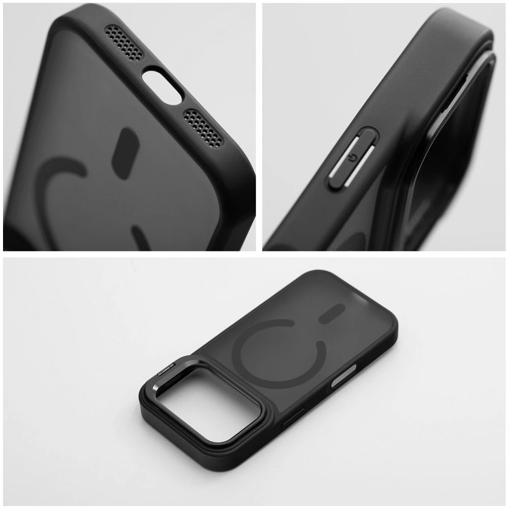 „iPhone 15“ dėklas „Forcell F-Protect Shadow Stand Premium“, suderinamas su „MagSafe“ juodas