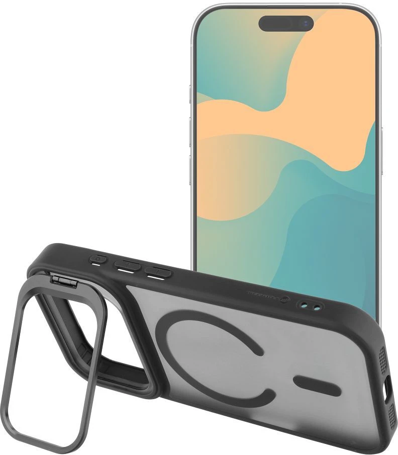 „iPhone 15“ dėklas „Forcell F-Protect Shadow Stand Premium“, suderinamas su „MagSafe“ juodas