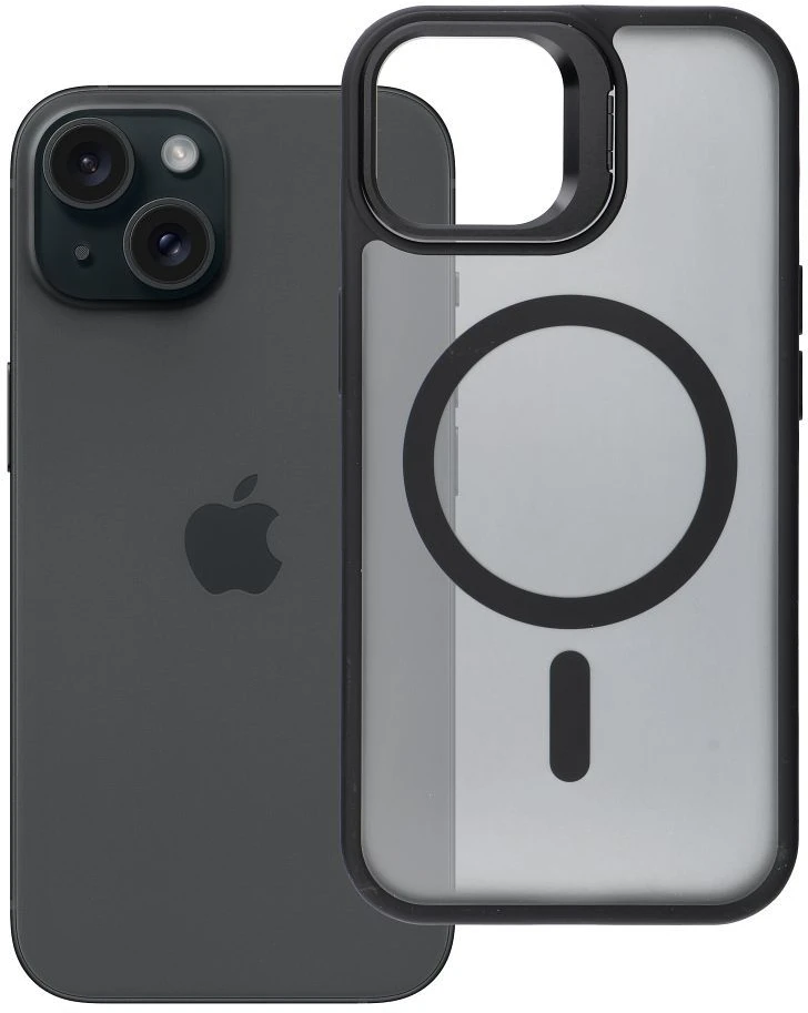 „iPhone 15“ dėklas „Forcell F-Protect Shadow Stand Premium“, suderinamas su „MagSafe“ juodas