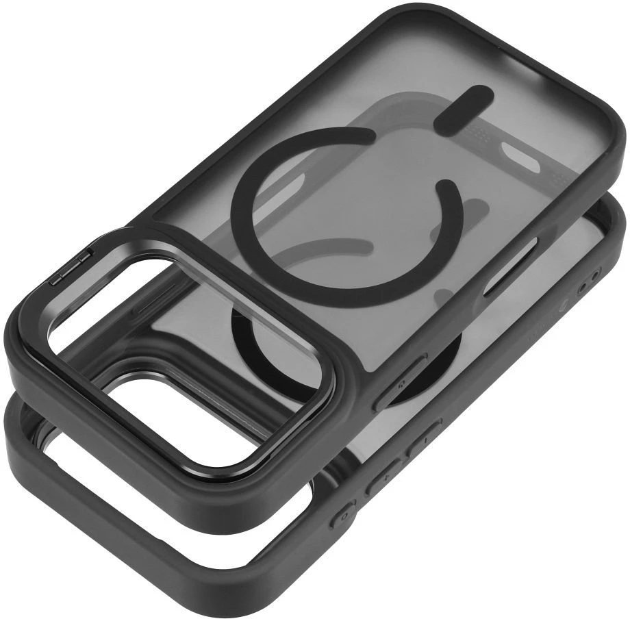 „iPhone 15“ dėklas „Forcell F-Protect Shadow Stand Premium“, suderinamas su „MagSafe“ juodas